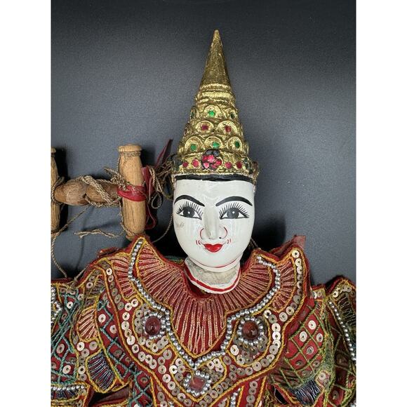Vintage Thailand Asian Marionette Wooden Puppet Hand Painted 14” Ornate Nice! - Picture 2 of 9